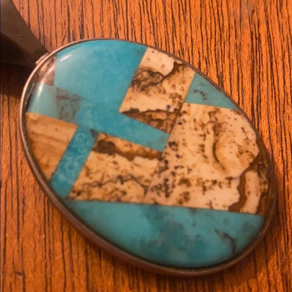 Sterling Silver Turquoise Stone Navajo Pendant View 4